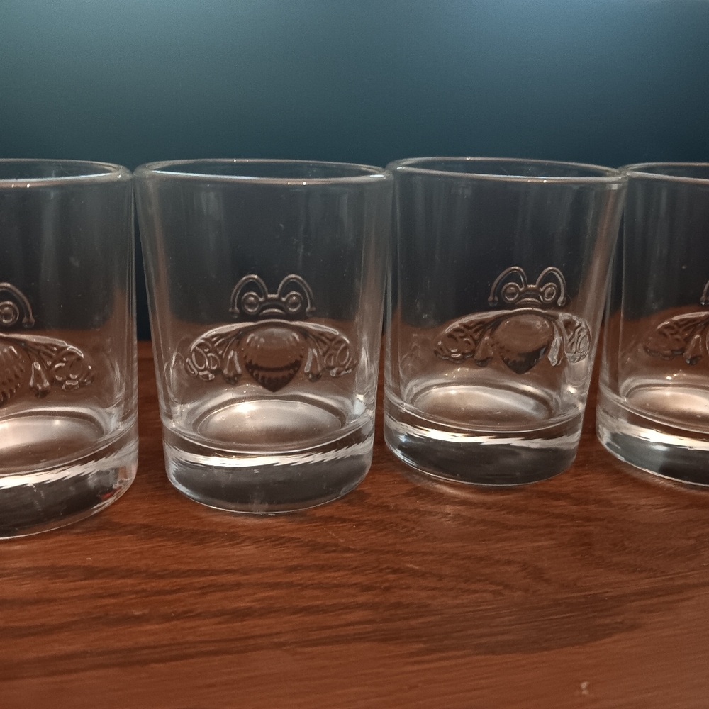 Patron Double Shot 2oz Glass Set of 4 w Bee Logo